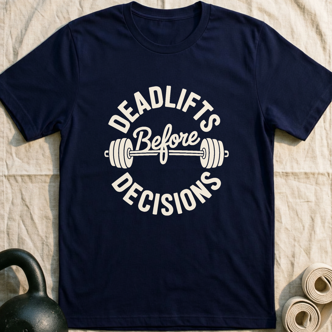 Deadlifts Before Decisions T-Shirt — Navy